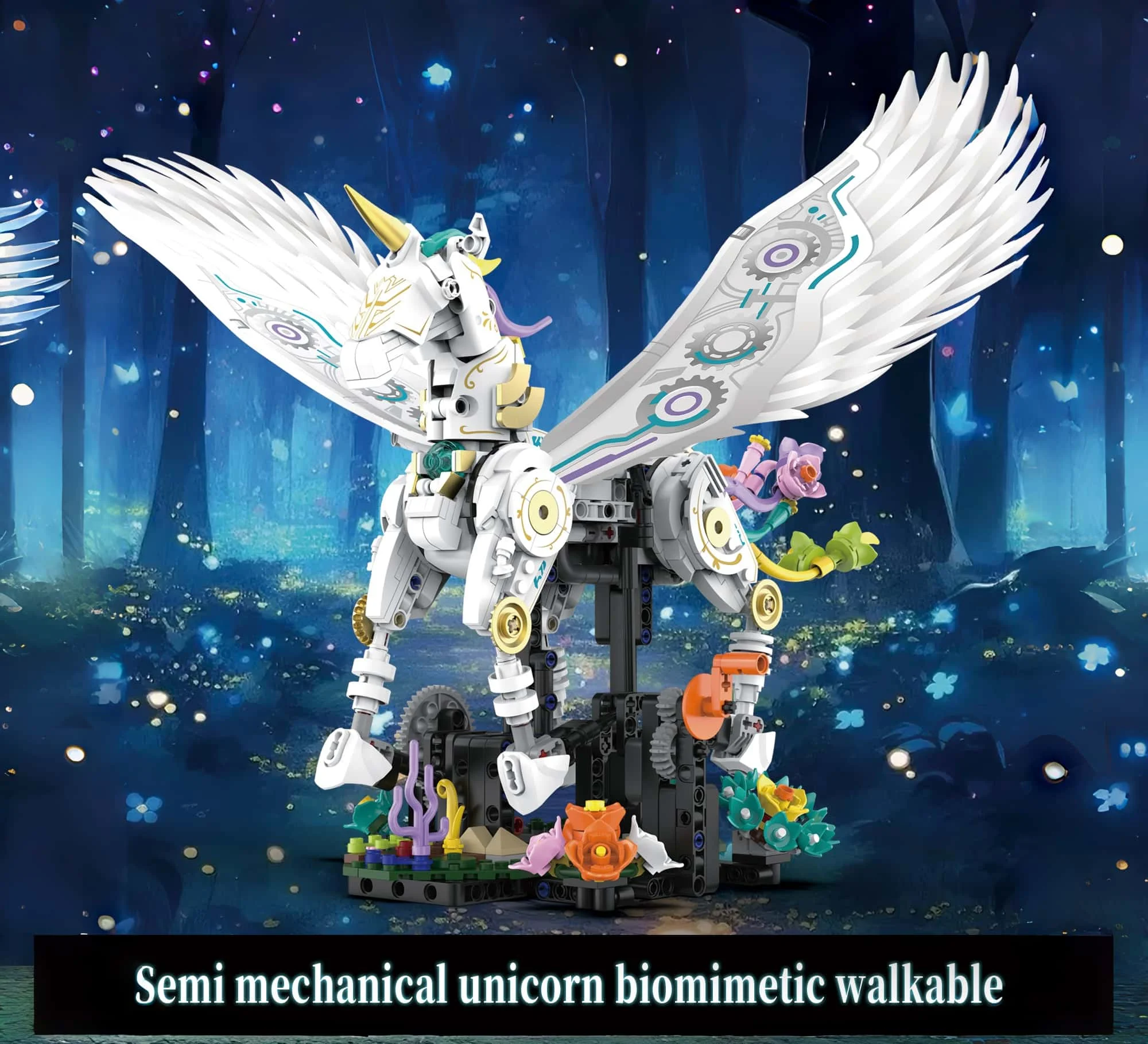 

Movable Mechanical Unicorn Building Blocks with HandCranked Action Fantasy Magic Theme Toy Excellent Birthday and Christmas Gift
