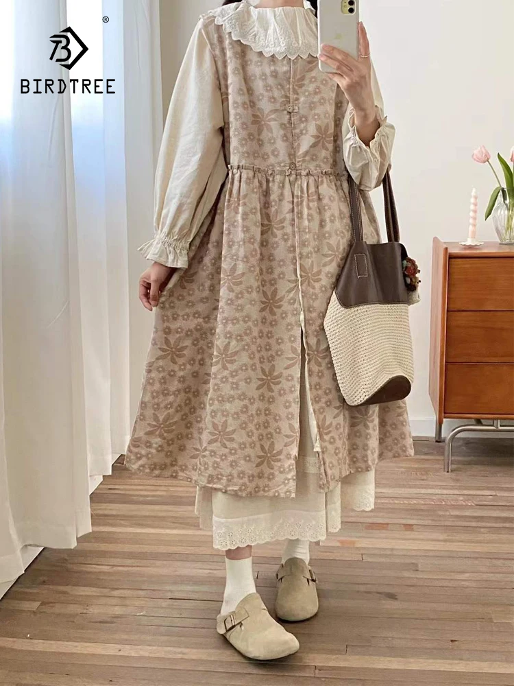 

Новые осенние хлопковые платья-жилеты 2025 года, женское свободное платье с круглым вырезом и цветочным принтом на пуговицах, Mori Girl Retro OL Japan Style INS D59527CC