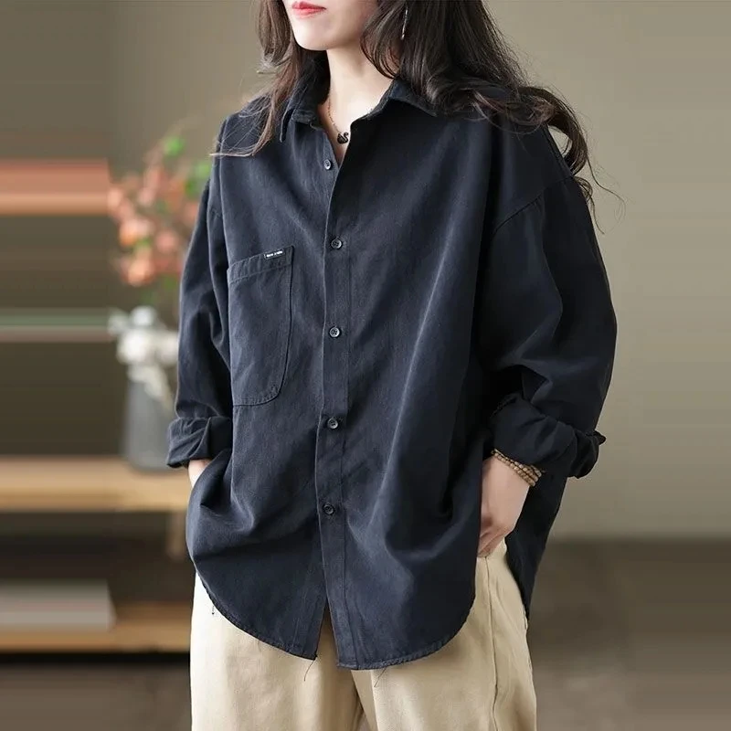 Spring Autumn Women Cardigan Blouse Cotton Loose Large Size Shirt Coat Female High-quality Leisure Top Long Sleeve Shirts Jacket