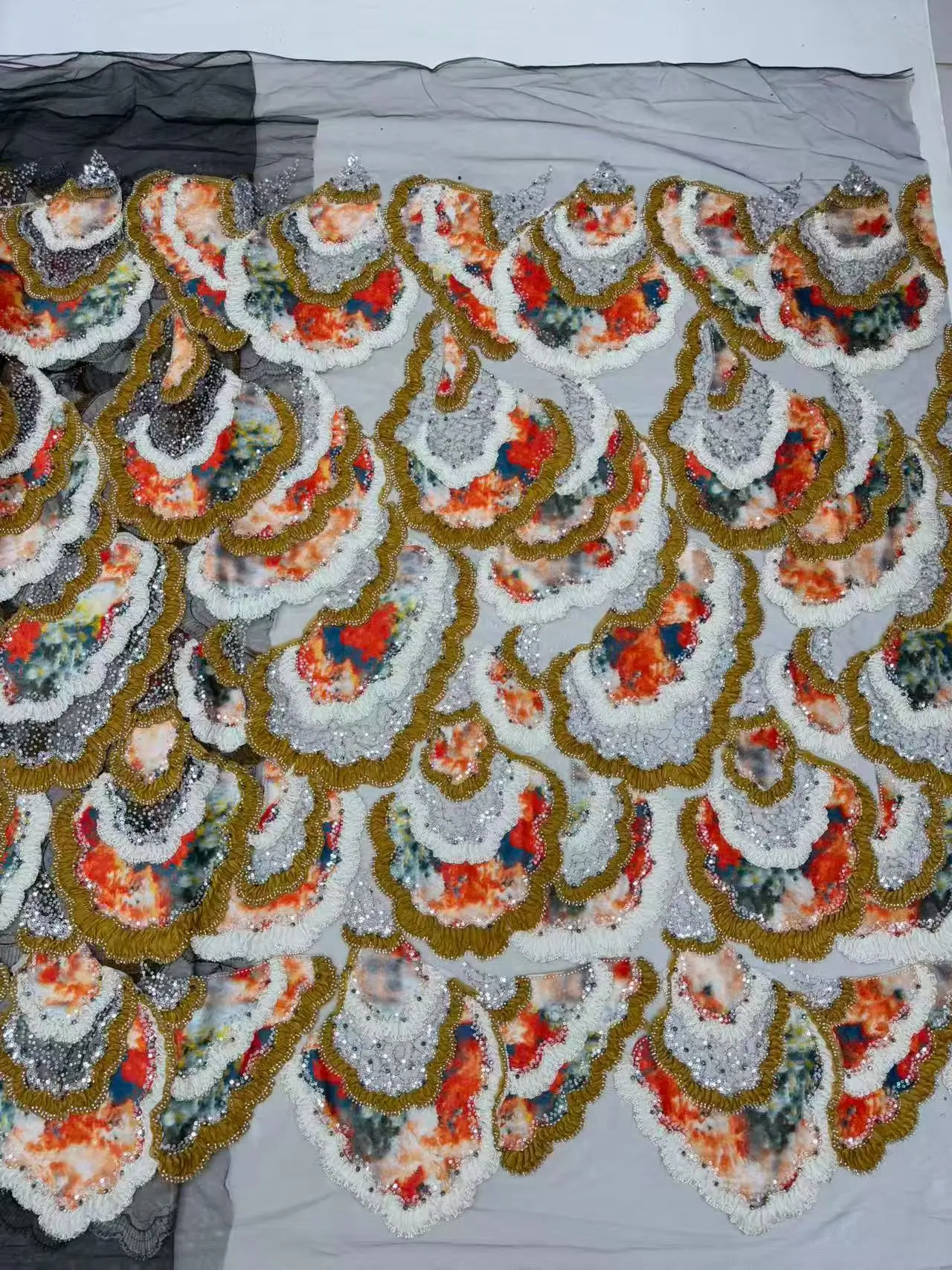 

Африканское нигерийское кружевное полотно из тюля с вышивкой пайетками, для пошива платьев с бисером и камнями, высокое качество, 5 ярдов, 2026 DP0508