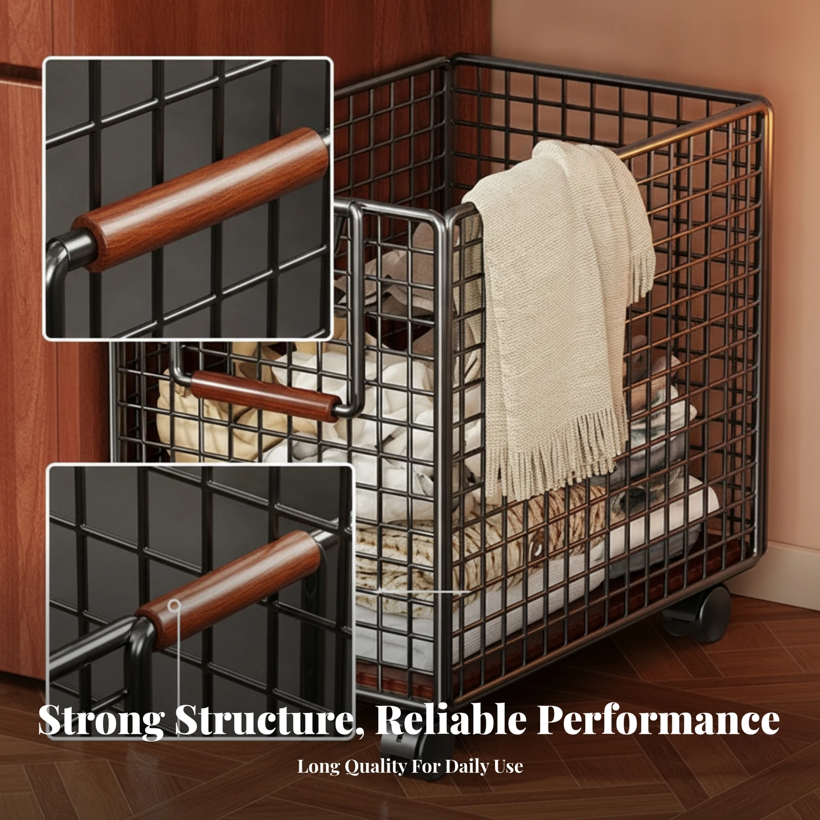Rectangular Easy to Move Household Storage Wheeled Laundry Basket Rolling Clothes Basket Rolling Laundry Hamper