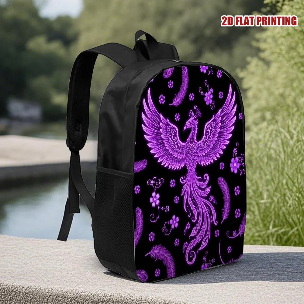 

A Phoenix Feather print backpack - light and elegant phoenix print, zip open and close, casual bag, suitable for students