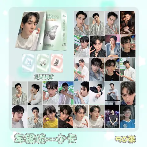 50개/대 Cha EunWoo 레이저 Lomo 카드 한국 스타 미니 엽서 HD 포토 카드 팬 컬렉션 카드 Best5