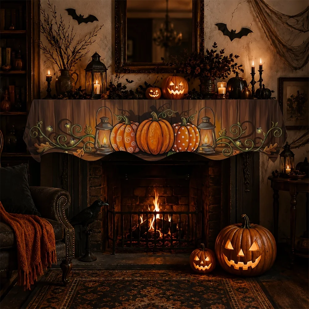 Fall Thanksgiving Fireplace Mantel Scarf Vintage Pumpkin Lantern Mantel Topper Autumn Harvest Fireplace Home Table Decoration