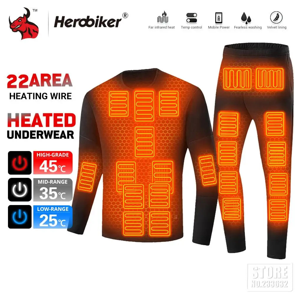 

Winter Heated Underwear Set USB Battery Powered Three Temperatures Modes Adjustable Motorcycle Jacket Suit Skiing Thermal Suit