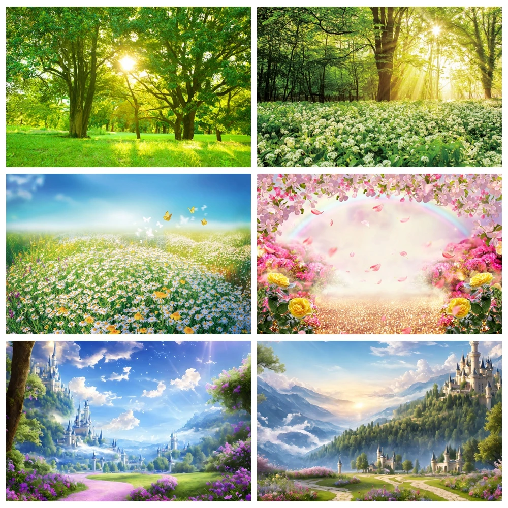 

Spring Photo Backdrop Meadow Garden Grassland Park Flower Trees Photography Background Kid Baby Portrait Photo Shoot Studio Prop