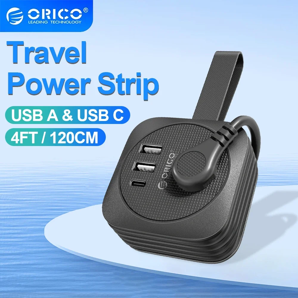 

ORICO USB Charging US Power Strip Travel Adapter Multiple Extension Socket with 2 USB Ports Type C Fast Charge for Travel Office