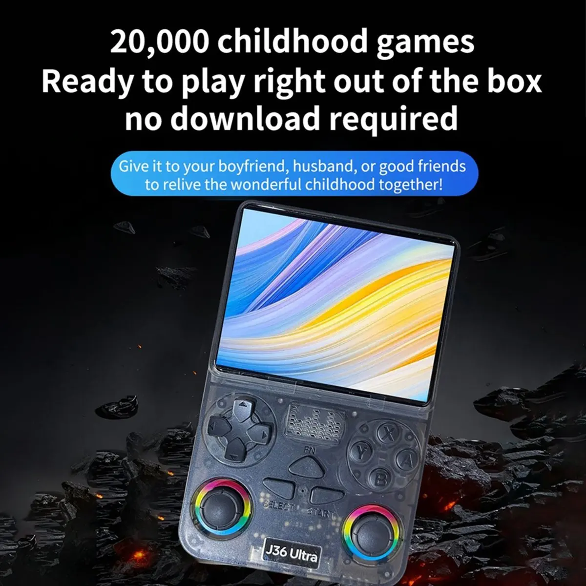 【~ New Y24A】J36 Ultra Handheld Retro Game Console 64G 20000 Games 3.5 Inch Video Portable Game Player Supports 20+ Simulator A