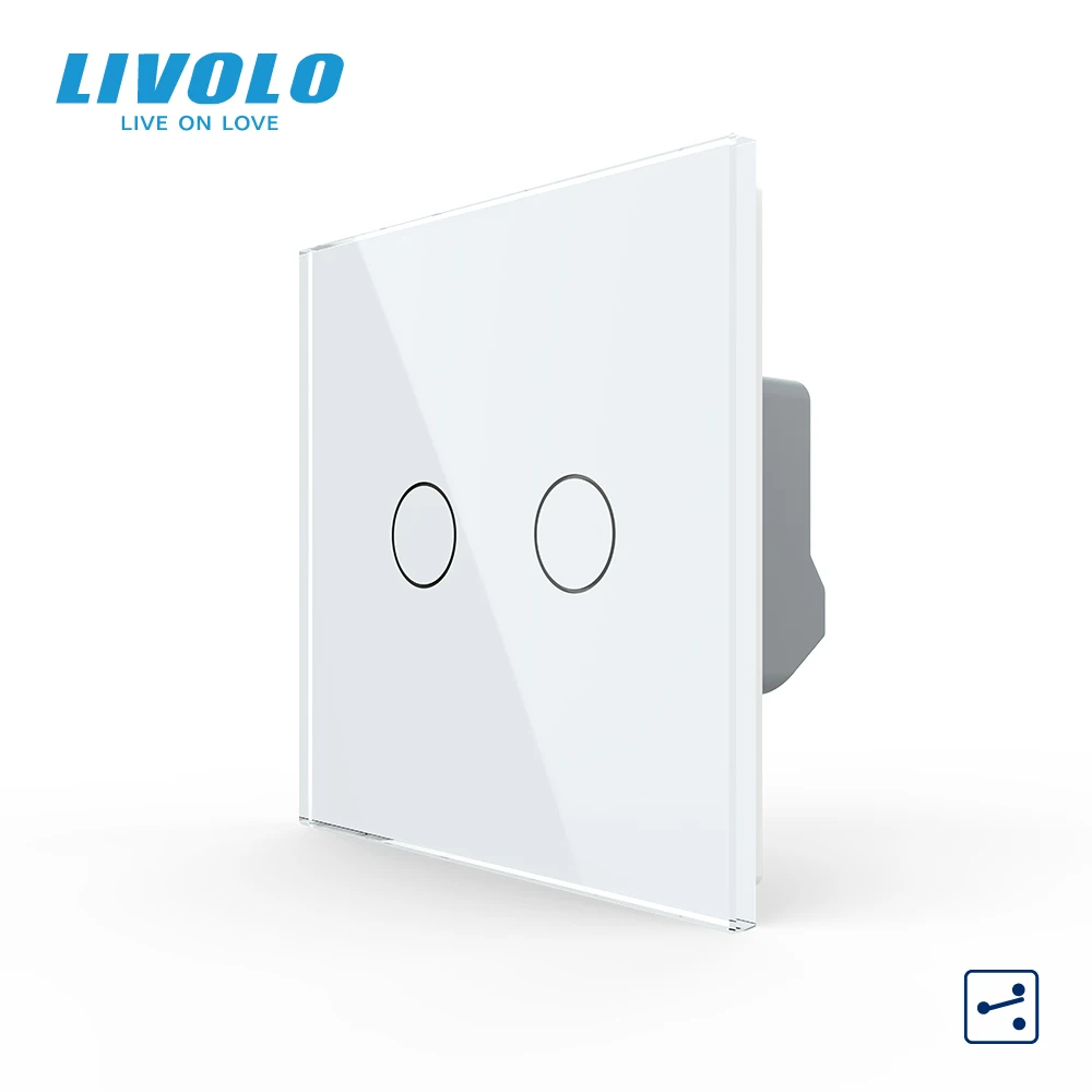 

Livolo EU Standard 2 Gang 2Way Wall Touch Control Light Switch,Crystal Glass Panel,Cross Stair Function,Backlight Display C702S