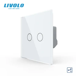 Livolo EU Standard 2 Gang 2Way Wall Touch Control Light Switch,Crystal Glass Panel,Cross Stair Function,Backlight Display C702S