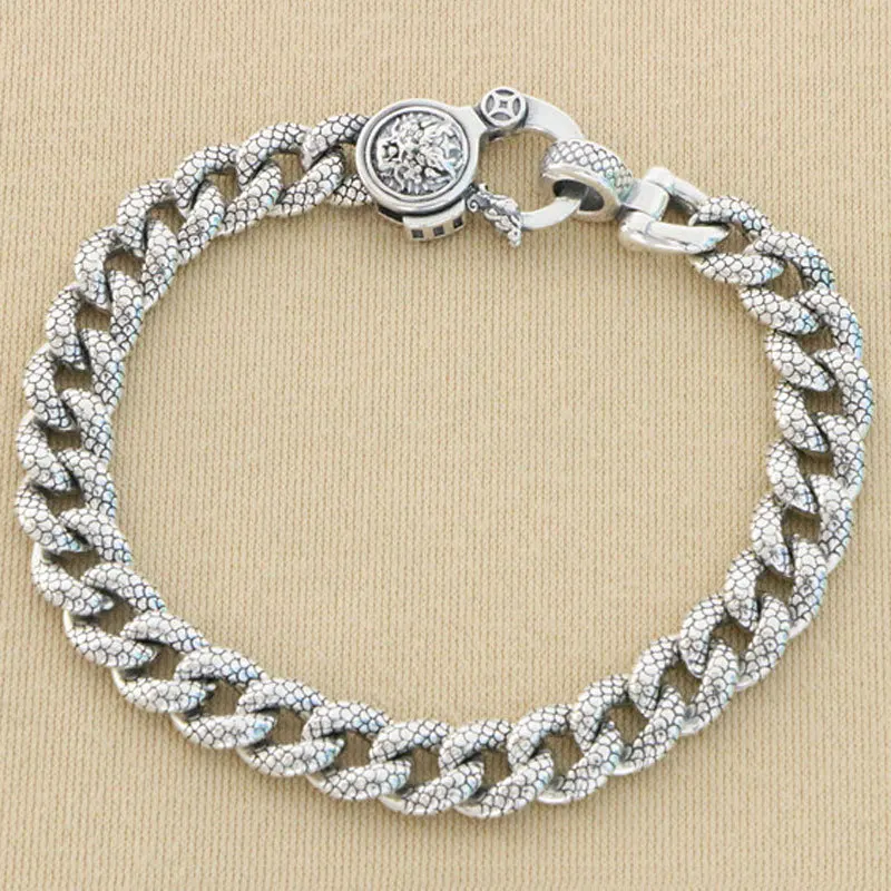 

Handsome S925 Silver Dragon Pattern Bracelet Thai Silver Retro Trendy Men's Personality Domineering Thick Silver Bracelet Trendy