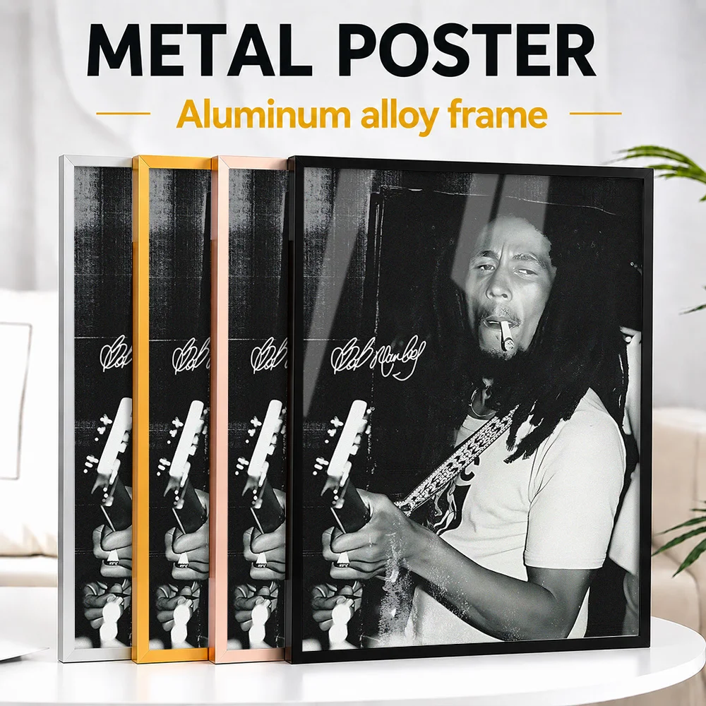 Bob Marley Playing Guitar Framed Metal Poster Personalized Photo Modern Rhythm Style Wall Art For Bedroom Unique Listener Gift