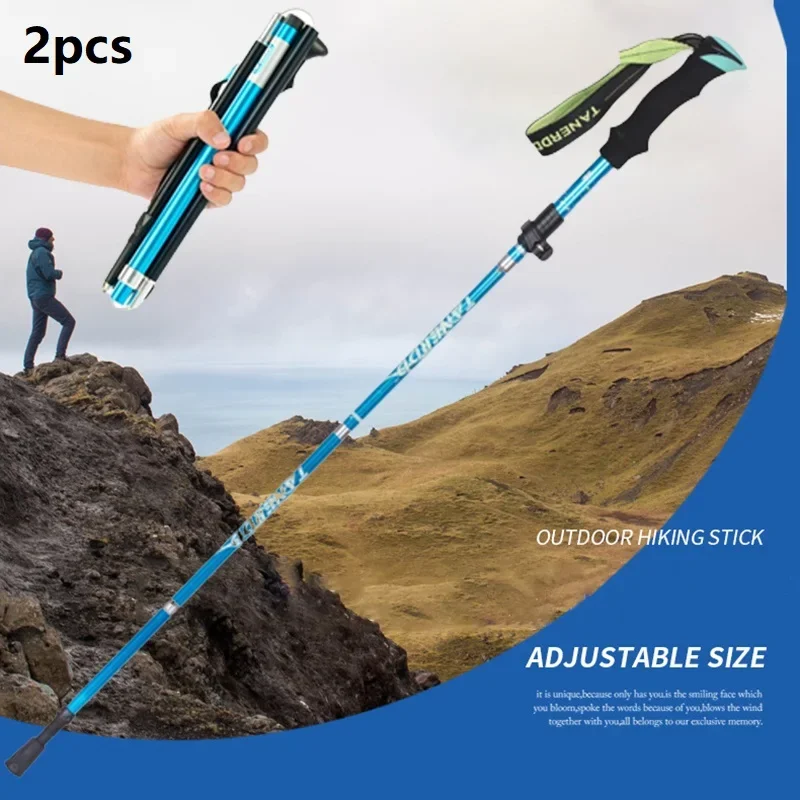 Folding Trekking Pole Ultralight Collapsible Trail Running Walking Stick for Outdoor Climbing Camping 2 Piece