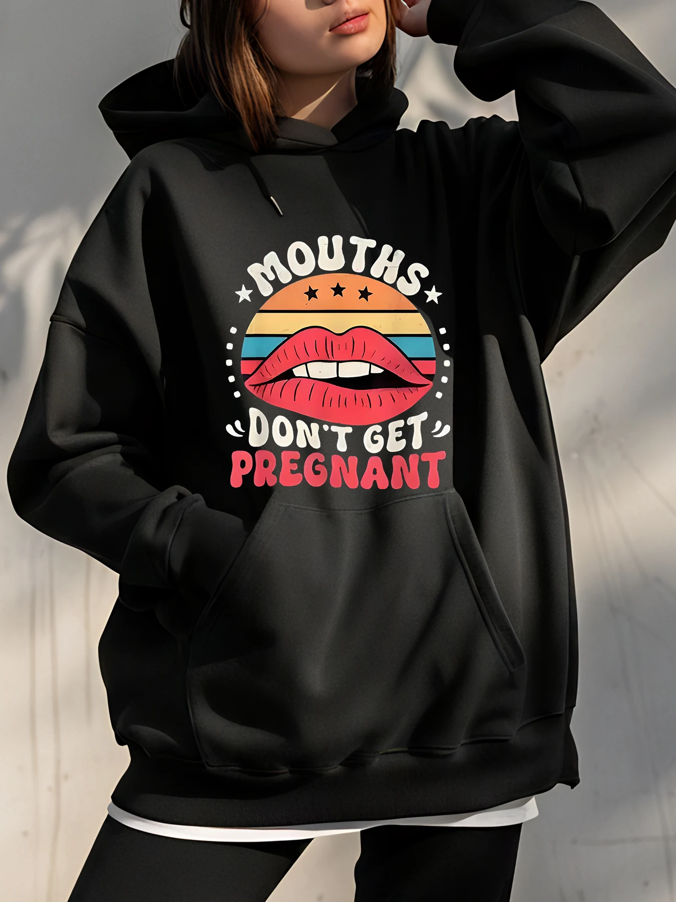 

Женская толстовка с капюшоном и ртами, повседневная уличная толстовка с графическим принтом для беременных, модный пуловер с капюшоном для женщин