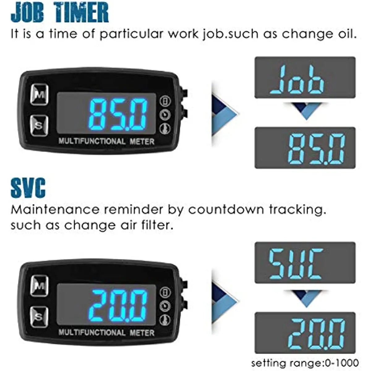 Imagem -03 - Digital Led Motor Hour Meterrpm e Temperatura Display Lembrete de Manutenção Externo Powered Operando para Cortador de Grama Outboard