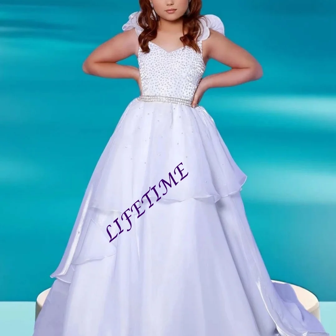 تخصيص مخصص بنات الأميرة فستان المسابقة مع الديكور صد تكدرت الأورجانزا حزام زهرة فتاة فستان لحفلات الزفاف الاطفال P