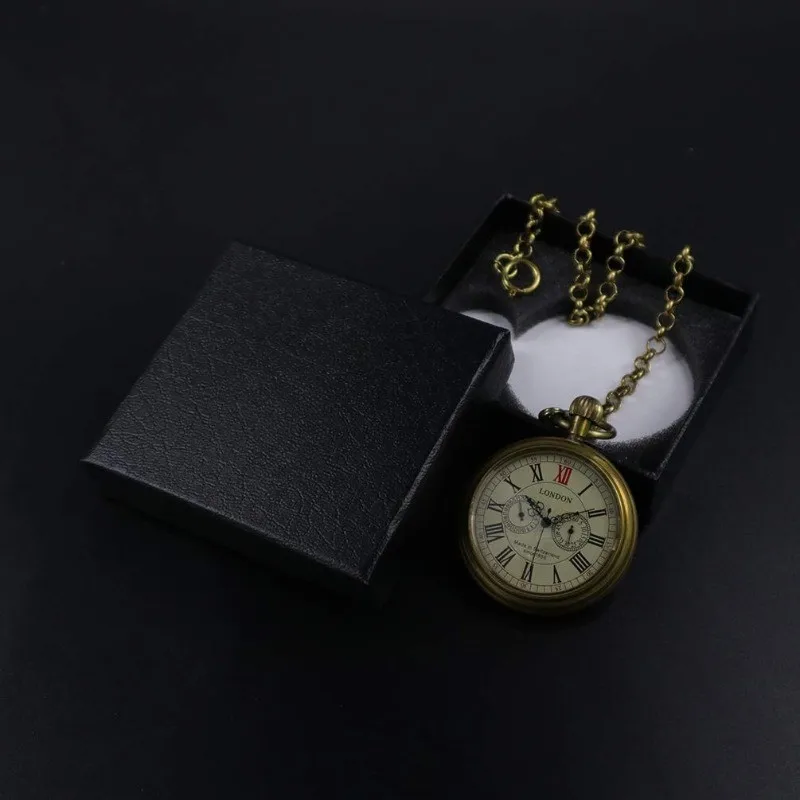 Men's Vintage Full Copper Hand-Wind Mechanical Second&24hours Sub-dials Pocket Watch in Box