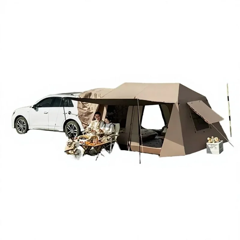 High Quality Automatic Black Rubber Sunscreen Waterproof Tail Space Two Room One Hall Suit 6-8 Person Four Season Outdoor Campin
