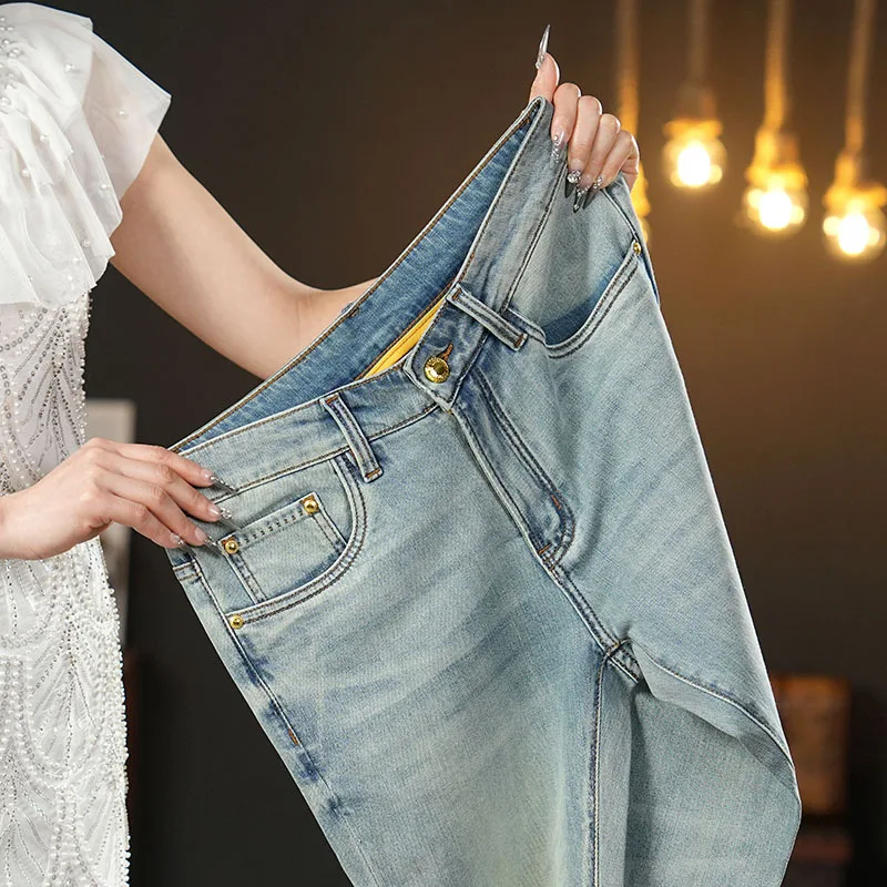 

Summer thin 2025 new jeans men's slim fit small foot trendy brand fashionable light luxury elastic denim casual long pants