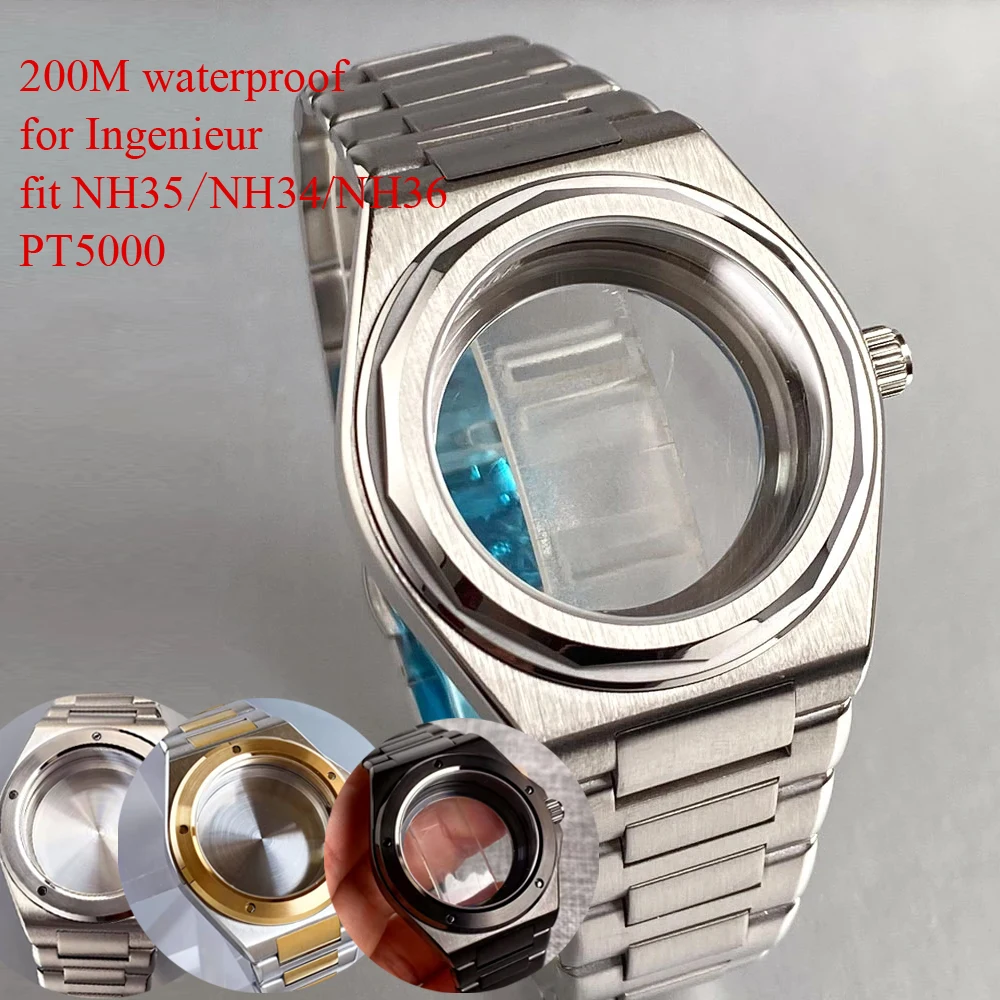 

Новый водонепроницаемый корпус для часов 200M с сапфировым стеклом 40 мм и браслетом для дайверских часов Ingenieur NH35 NH36 NH34 PT5000 SW200, мужская деталь для часов, стеклянная задняя крышка