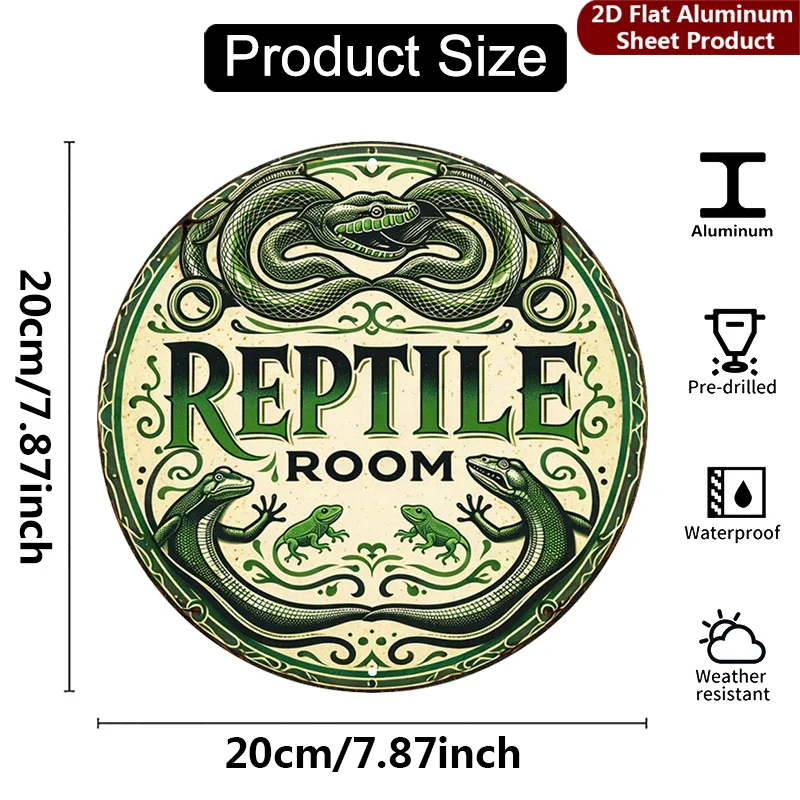2D Flat, 1pc, Vintage Reptile Sign - 20.32X20.32 cm, Serpent Theme Metal Wall Decor, Retro Design Decorative Sign Suitable for G