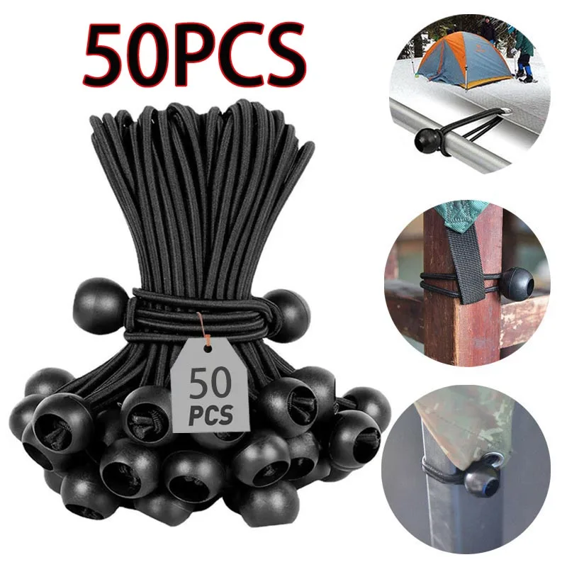 

50Pcs Bungee Ball Tarps Canva Tarpaulin Flagpole Tie Cord End Elastic Rope Lace Fixed Boat Pole Outdoor Camping Tent Accessories