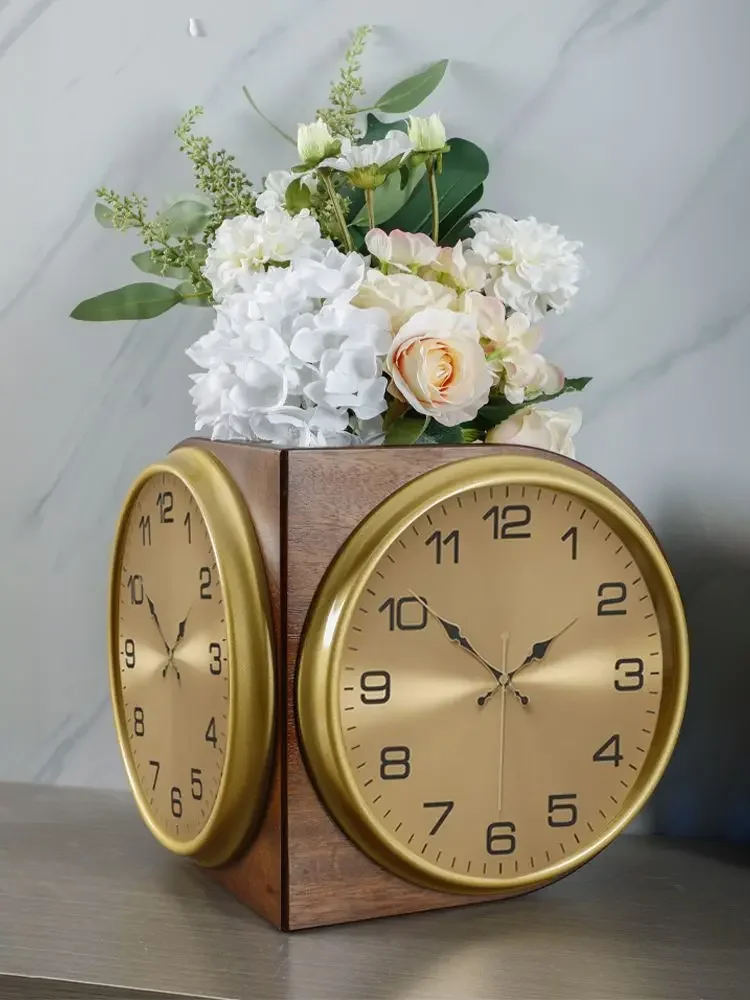 European style household wall corner double-sided wall clock, living room corner double-sided shell clock, creative quartz clock