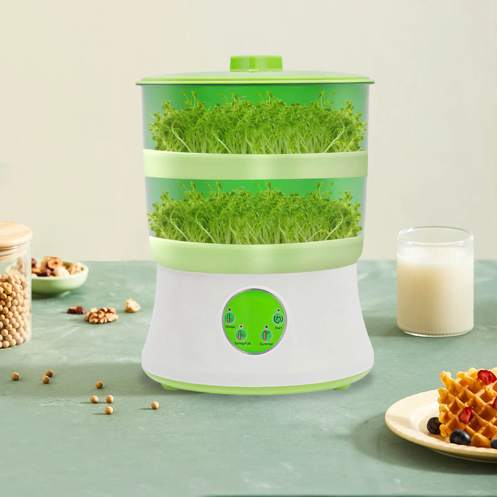 

Bean Sprouts Machine, Automatic Bean Sprout Maker 110V, 2-Tier Sprouting Machine for Home, Kitchen, Garden, Durable PP, Easy Use