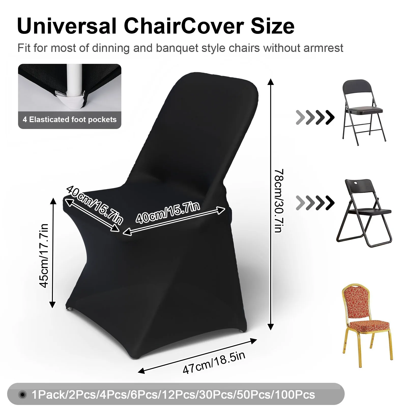 30/50/100 PCS Stretch Spandex Folding Chair Cover for Wedding Party Dining Banquet Event White Black Removable Washable