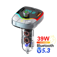 Bluetooth 5.3 Car FM Transmitter Handsfree PD+3.1A Dual USB Type C Phone Charger Quick Charging with RGB Light AUX Music Kit