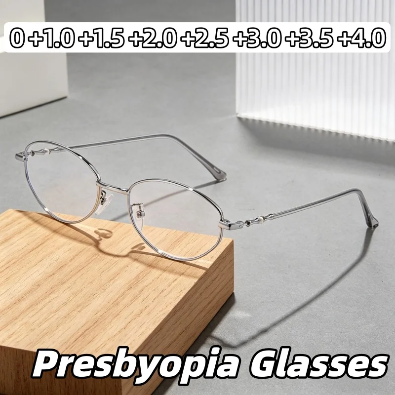 

Ultra-lightweight Oval Metal-frame Blue Light-blocking Reading Glasses High-definition Presbyopia Eyeglasses for Women