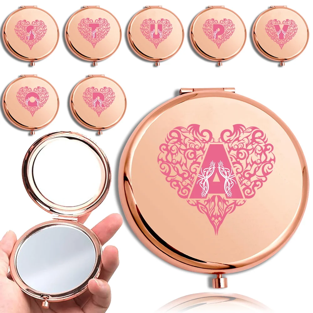 

Women Cosmetic Round Mirror Dounble Sided Compact Makeup Look Glass Handheld Beauty Detail Magnifying Tool Love Letter Pattern