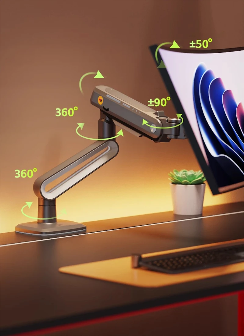 NB A6 Gaming Monitor Arm 27-50 Inch Curved Arc Screen Desktop Monitor Holder 2-18kgs Ultra Wide Monitor Mount