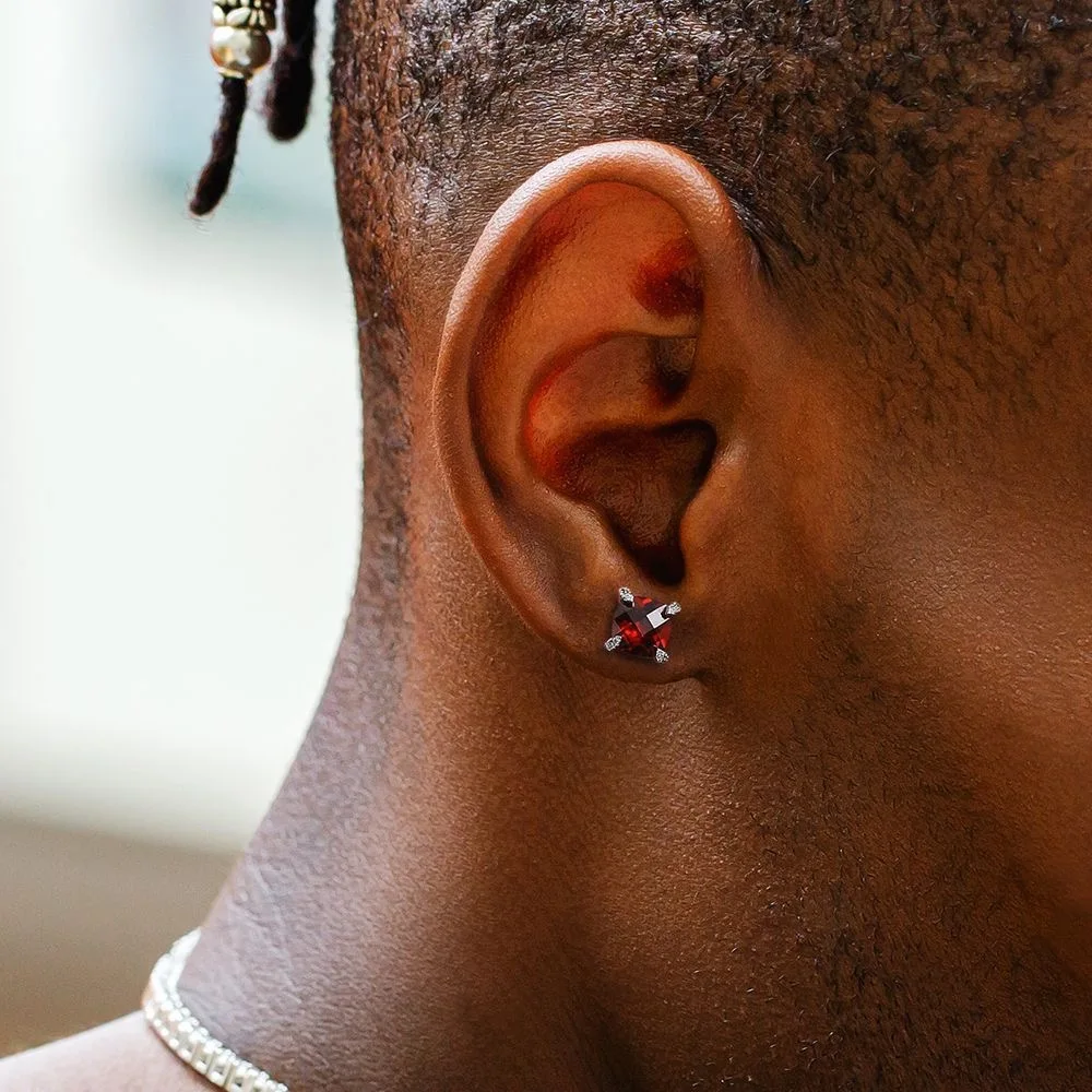Classic 4 Claws Hippie Stud Earrings for Men Square Blue Zirconia Hiphop Ear Piercing Lobe Accessories Punk Rapper Party Jewelry