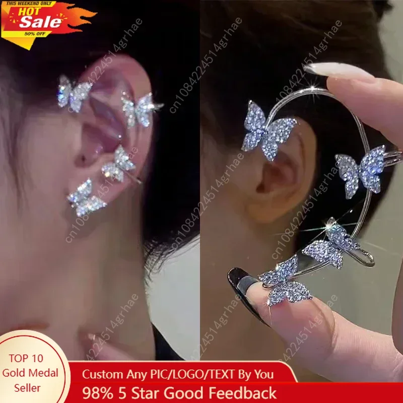 

Clip Earrings Silver Color Metal Butterfly Ear Clip Without Piercing for Women Sparkling Zircon Ear Cuff Wedding Fashion Jewelry