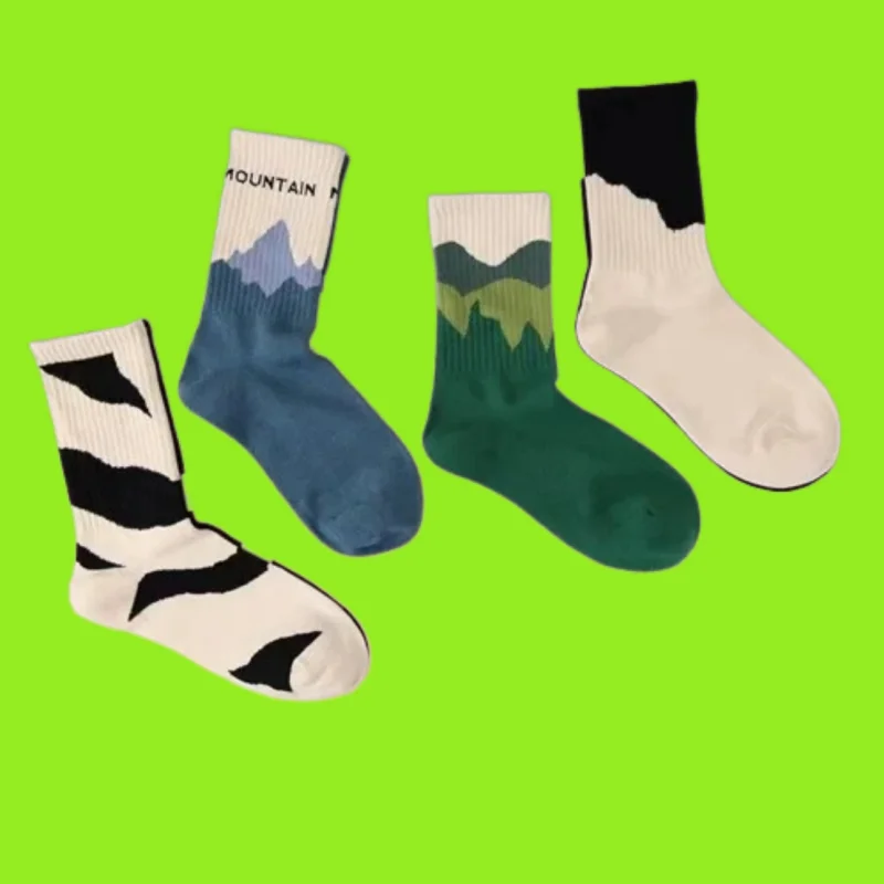 4 Pairs Anti-odor And Breathable Sports Socks Spring  And Autumn Cotton Tide Socks Retro Thickened Cotton Socks 2024 New Socks