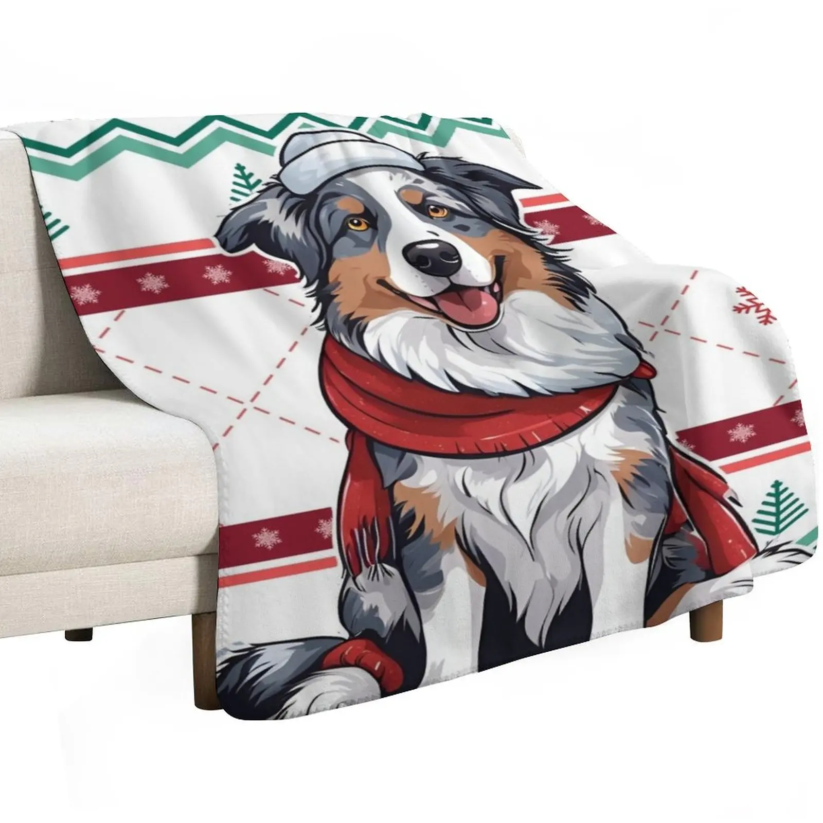 Aussie: Australian Shepherd Against Christmas Sweater Pattern Throw Blanket Stuffeds Beach Soft Tourist Sofa Blankets