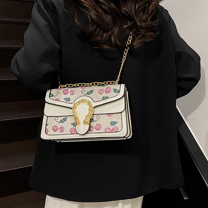 

​2025 Cherry Color Block Lady Bag Women Adjustable Chain Crossbody Designer Inspired Vegan Leather Y2K Shoulder Purse​