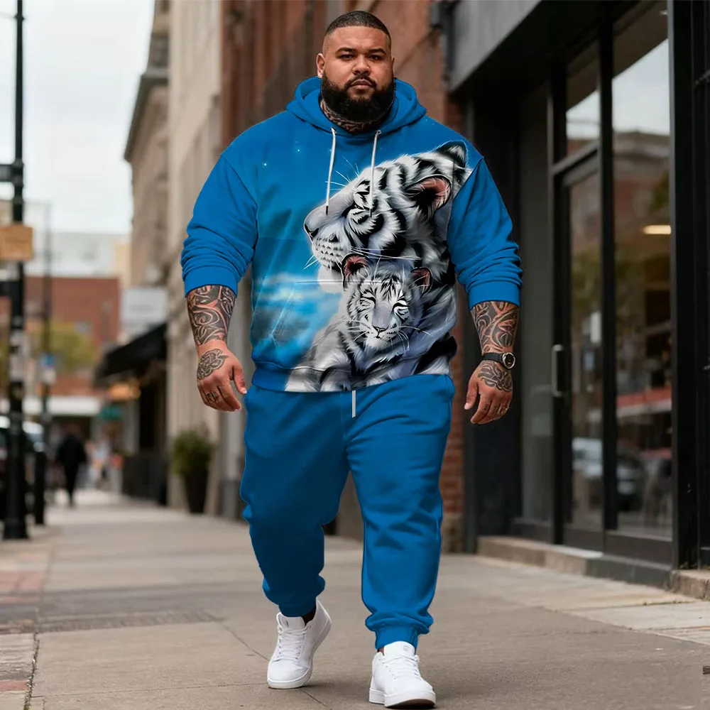 

S-9xl plus size Men's Hoodie Set: Tiger Accents - 2-Piece Bold Trendy, Soft Warm Fabric, Sleek Tiger Prints, Fit Big & Tall Guys
