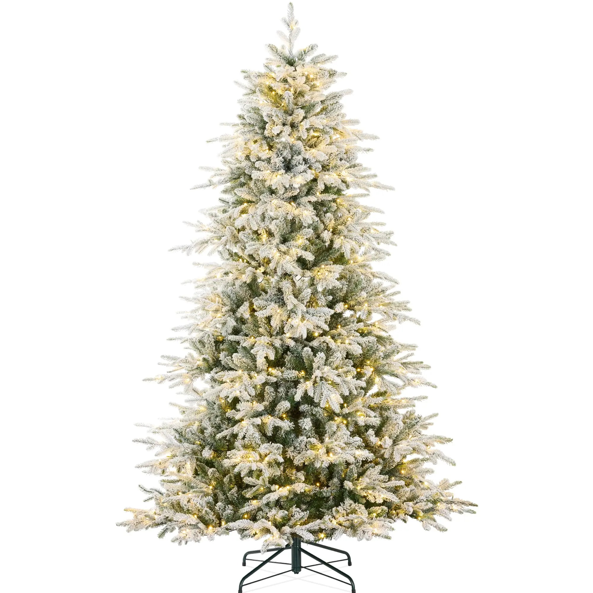 Full Flocked Aspen Christmas Tree, 6ft Pre-lit Realistic Noble Fir w/ 450 Glowing LED Lights, 2-in-1 White & Multicolor
