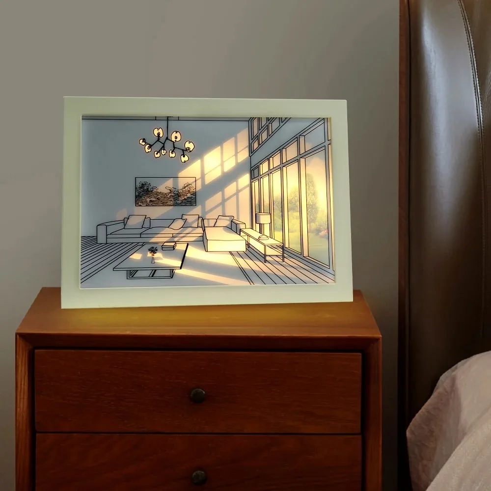 JOYINLED Decor Led Light Painting USB Plug Dimming Wall Artwork Table Lamp Indoor Sunlight Window Wooden Photo Night LuminouS