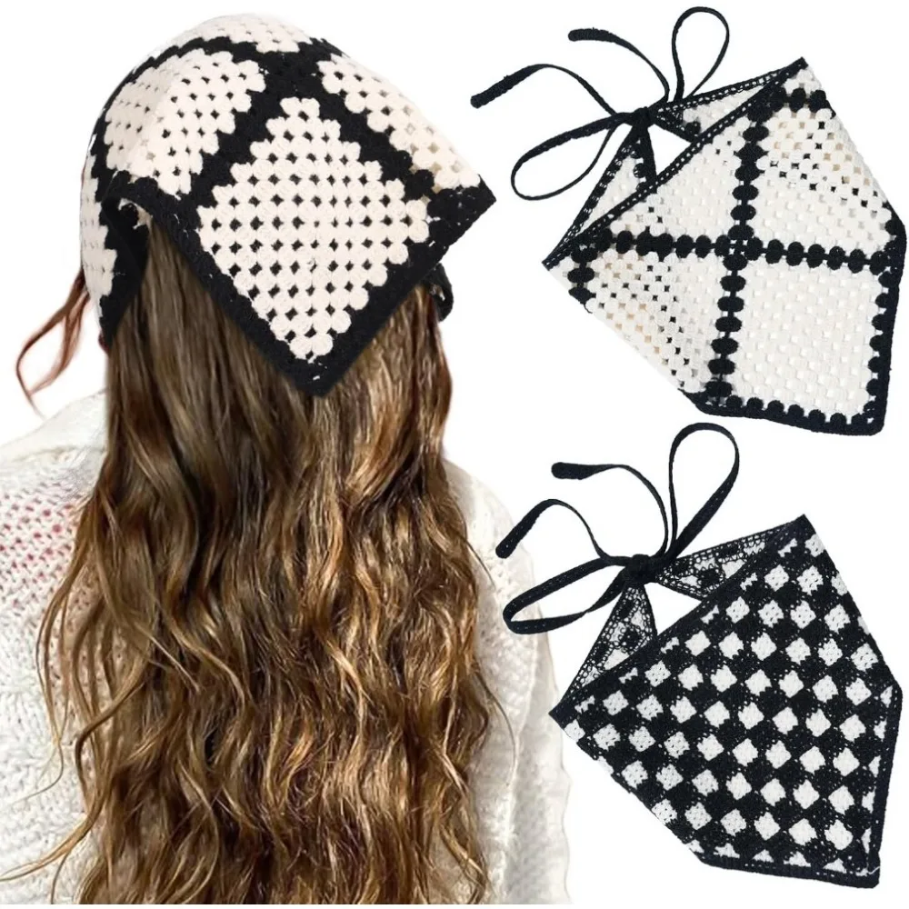 

Floral Crochet Hair Bandanas Headscarf 2 PCS Women Hair Scarf Daisy Headband Vintage Head Kerchief for Girls
