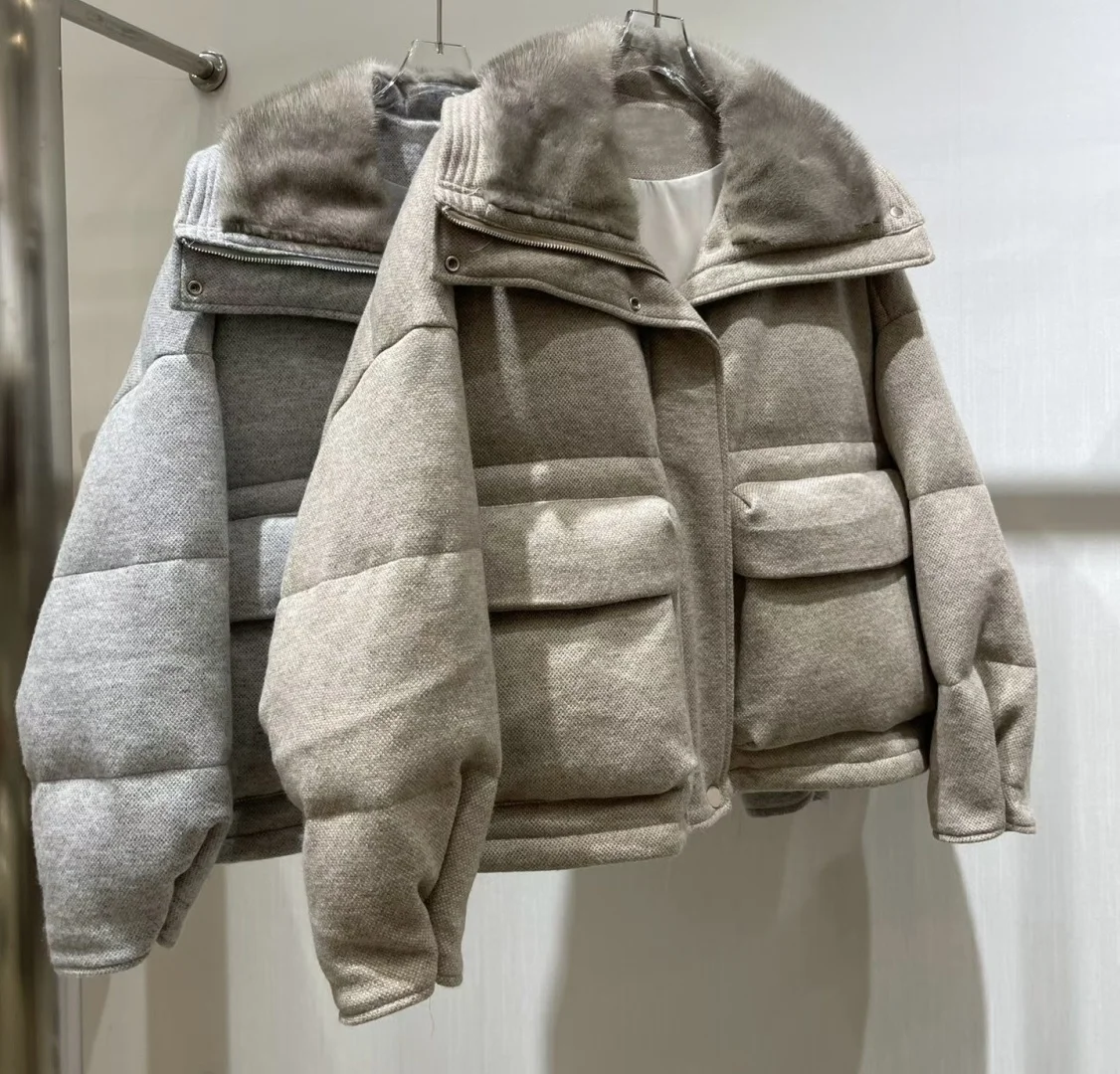 

Женская однотонная пуховая куртка с воротником из меха норки, длинными рукавами, свободного кроя, теплая зимняя куртка