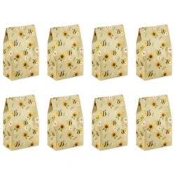 10pcs Cartoon Bee Sunflower Printed Gift Bag Paper Candy Bag Kids Birthday Party Gift Packing Bag Summer Party Baby Shower decor