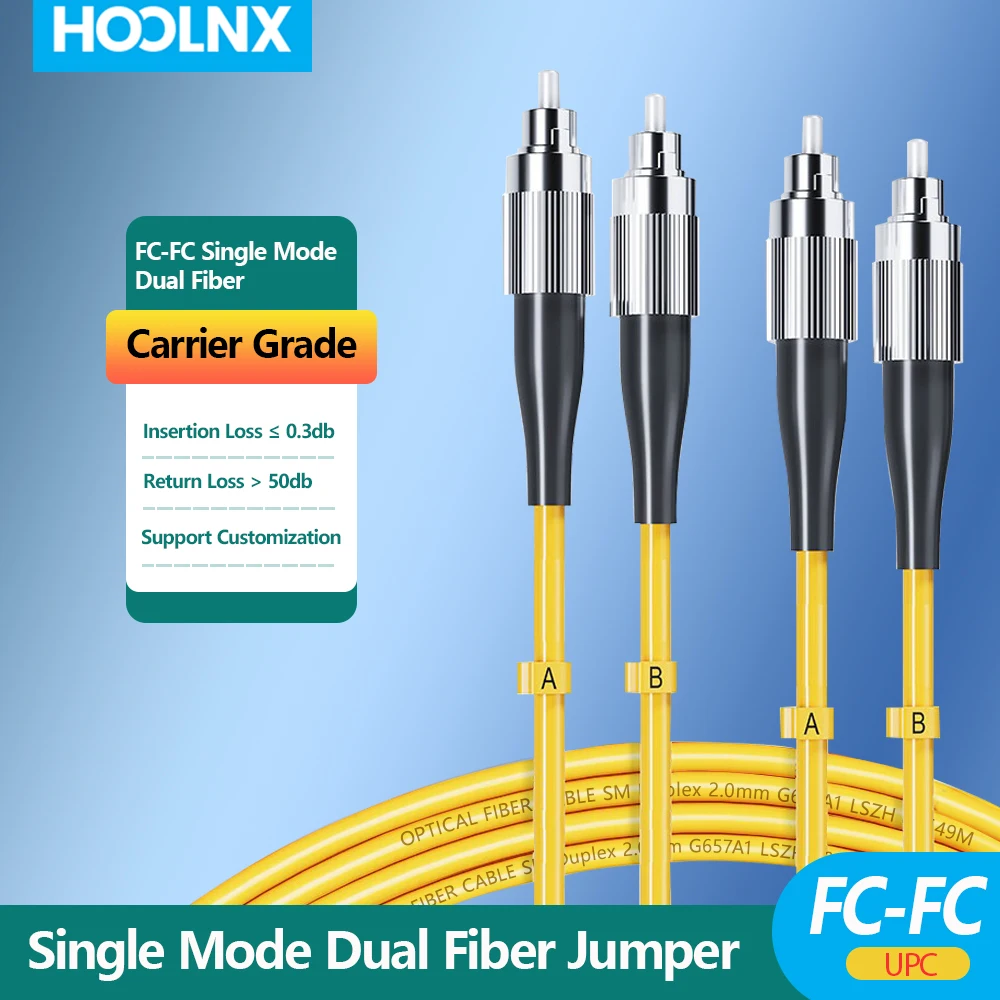 

HOOLNX OS2 FC To FC Single Mode Duplex Optical Patch Cable, 2.0mm Diameter, LSZH Material, Custom Lengths 0.5-100M
