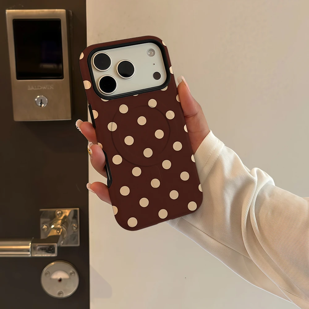 Brown Beige Polka Dot Phone Case For Magnetic Phone Case for IPhone 17 16 15 14 13 Pro Max Plus Single Double-layer tough Case view 4