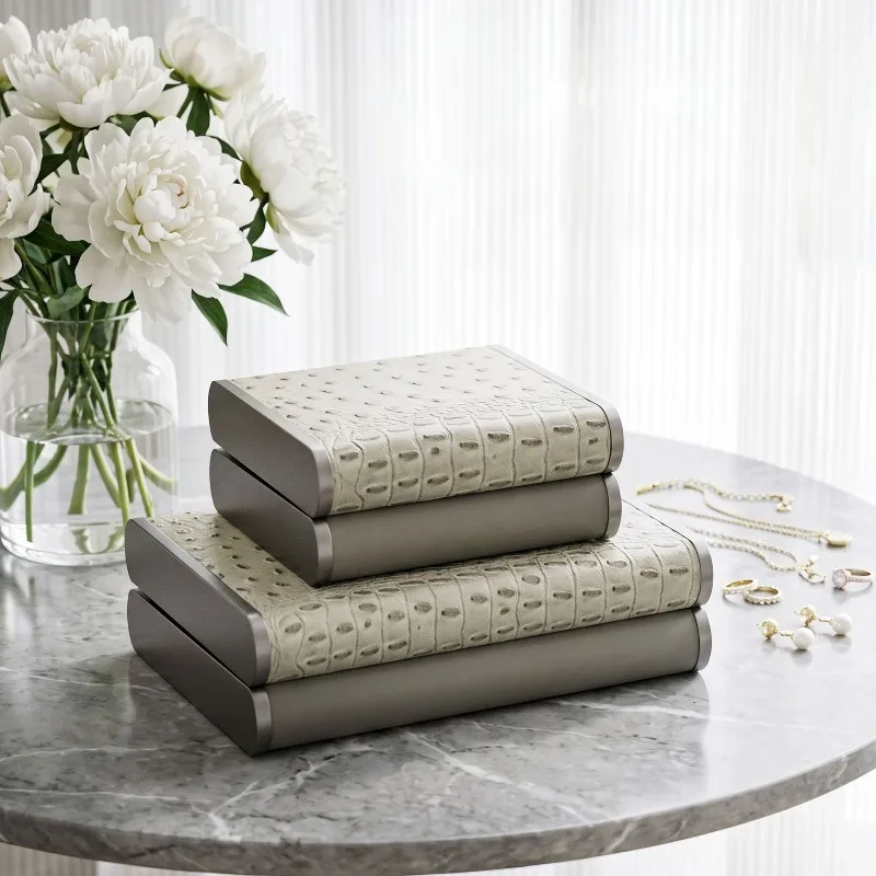 Leather Jewelry Storage Box Luxury Rings Necklace Container Crocodile Skin Pattern Bracelet Storage Boxes Earring Organizer Case