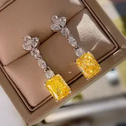 Huitan Bright Yellow Cubic Zirconia Dangle Earrings Women Wedding Ceremony Party Aesthetic Earrings Temperament Elegant Jewelry