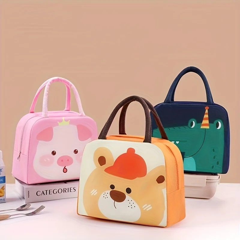 1pc Cartoon lunch bag with rice, thickened aluminum foil long-lasting fresh-keeping cute bento bag, insulated lunch box bag