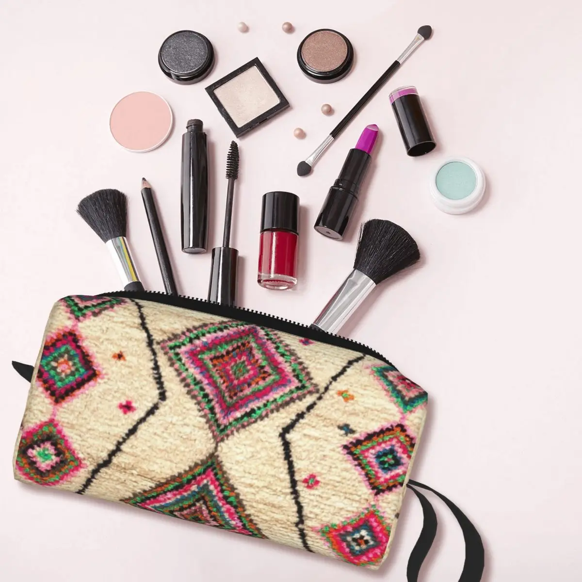 Moroccan Berber Rug Boho Style Makeup Bag Women Travel Cosmetic Organizer Cute Antique Bohemian Geometric Storage Toiletry Bags